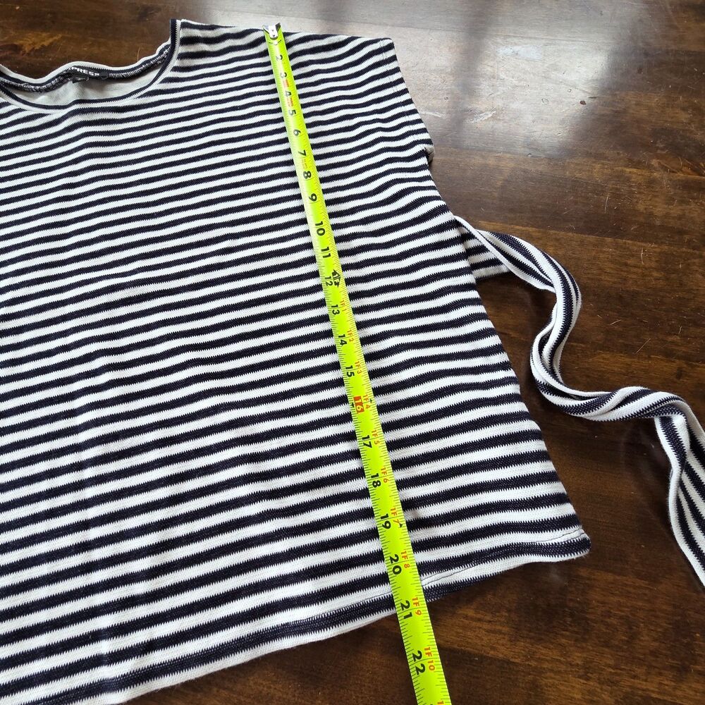 Express Black White Striped Tie Front Top M Nautical Parisian Office Stretch Tee - Picture 7 of 8